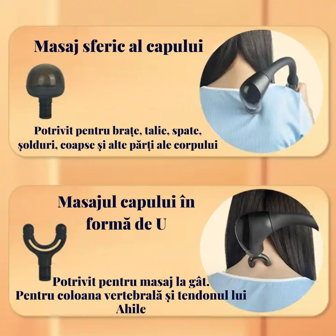 Aparat De Masaj Profesional Forma L | 5 Viteze, 4 Capete Interschimbabile, USB-C, 10W