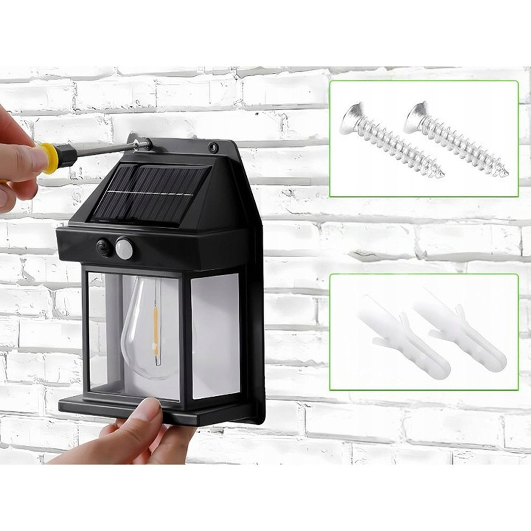 Lampa Solara de Perete LED | Design Felinar Exterior | Senzor Miscare si Crepuscul | IP65 | 12x57x17cm | Negru | Gradina Terasa