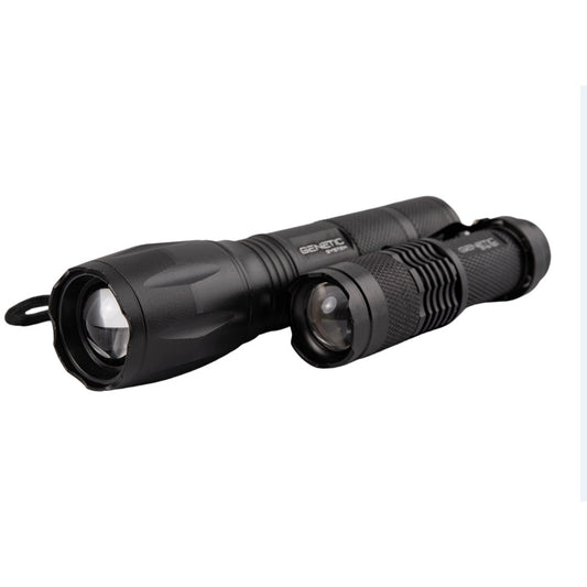Set Profesional 2 Lanterne LED Cu Zoom | Acumulatori + Încărcător + Cutie Transport | Rezistente IPX4