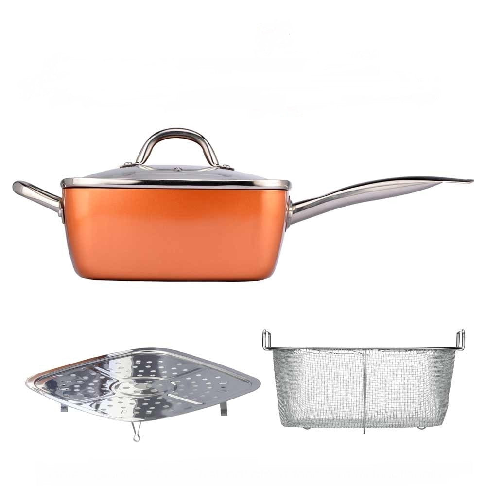 Tigaie Multifunctionala 5 Piese | Non-Aderenta Din Ceramica Si Inox Cu Capac, Cos Si Gratar