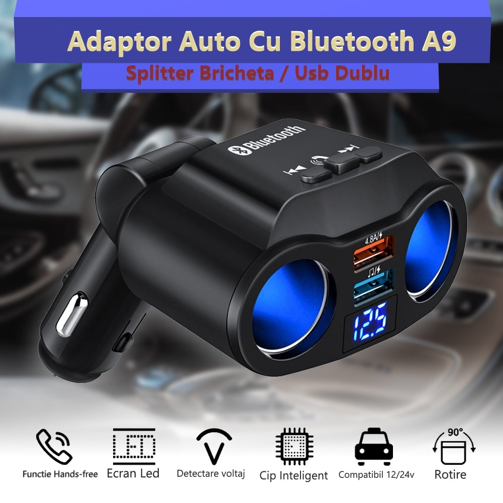 Modulator FM cu bluetooth, Incarcator Auto 2 USB, MP3, Handsfree, 12V-24V