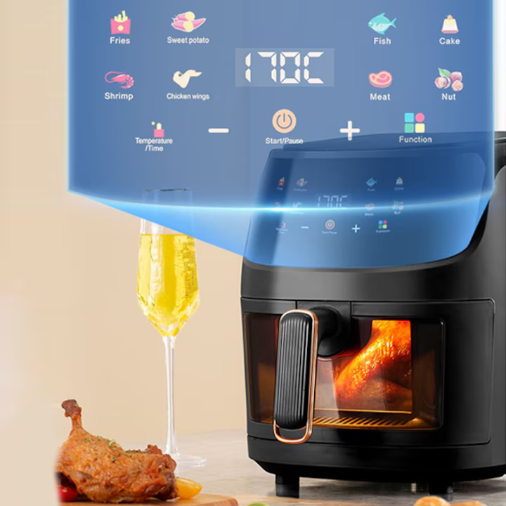 Friteuza Air Fryer 8L 2400W | Fara Ulei | 8 Programe | Afisaj LED | Geam Vizibil | Circulatie Aer 360° | Functie Memorare