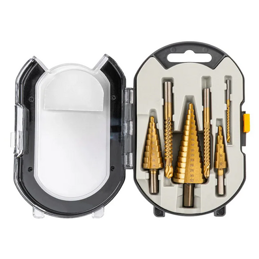 Set 6 Burghie HSS Titan Conice Si Zimtate | Pentru Metal Lemn Otel | Rezistente Uzura | Precizie Ridicata | Cutie Depozitare