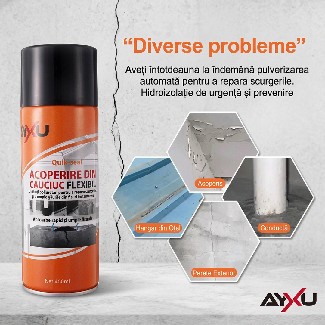 Spray Cauciuc Lichid pentru Etansare si Impermeabilizare | Aplicare Rapida | Rezistent la Apa | pentru Beton, PVC, ABS si MDF