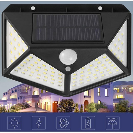 Lampa Solara LED 100 LED cu Senzor de Miscare PIR | 3 Moduri Inteligente | IP65 Impermeabila | Baterie 1800 mAh | Iluminare Puternica pentru Curte, Gradina si Exterior