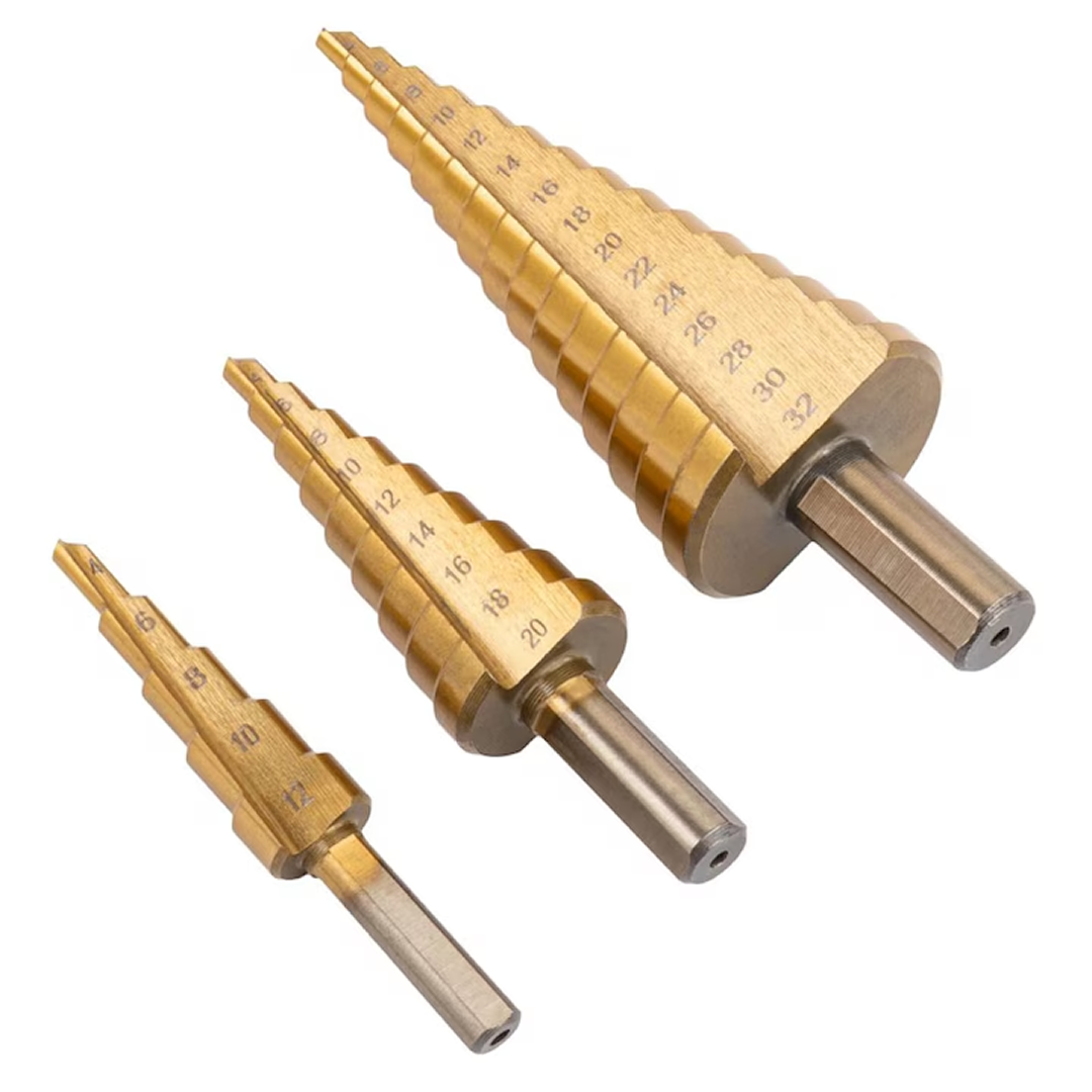 Set 6 Burghie HSS Titan Conice Si Zimtate | Pentru Metal Lemn Otel | Rezistente Uzura | Precizie Ridicata | Cutie Depozitare