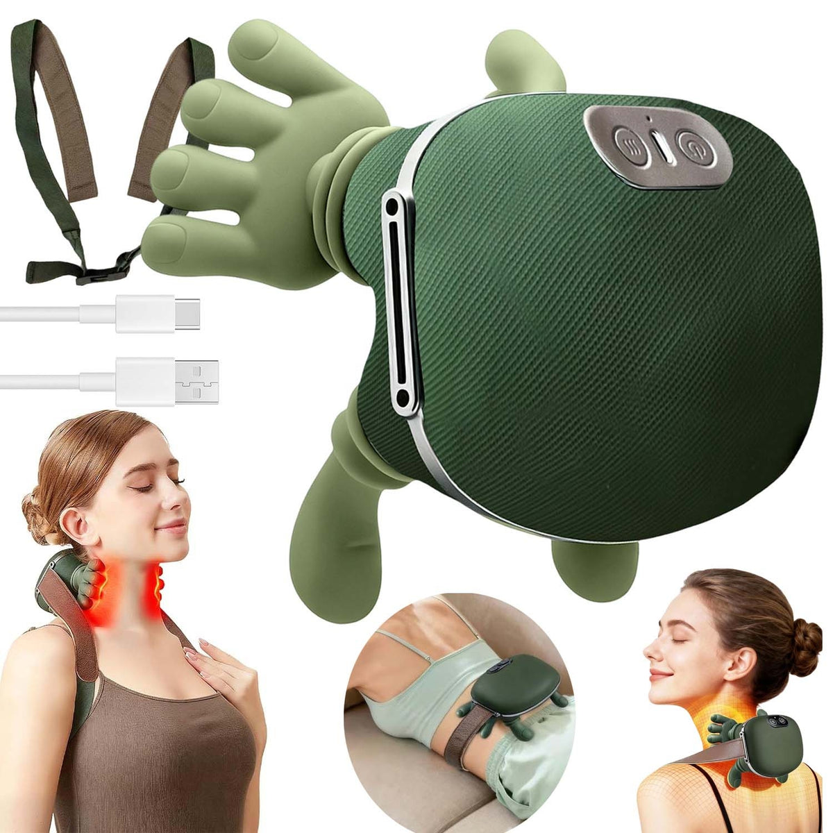 Aparat de Masaj Cervical 4D Shiatsu, Wireless, cu Încălzire 40/45°C, 3 Intensități
