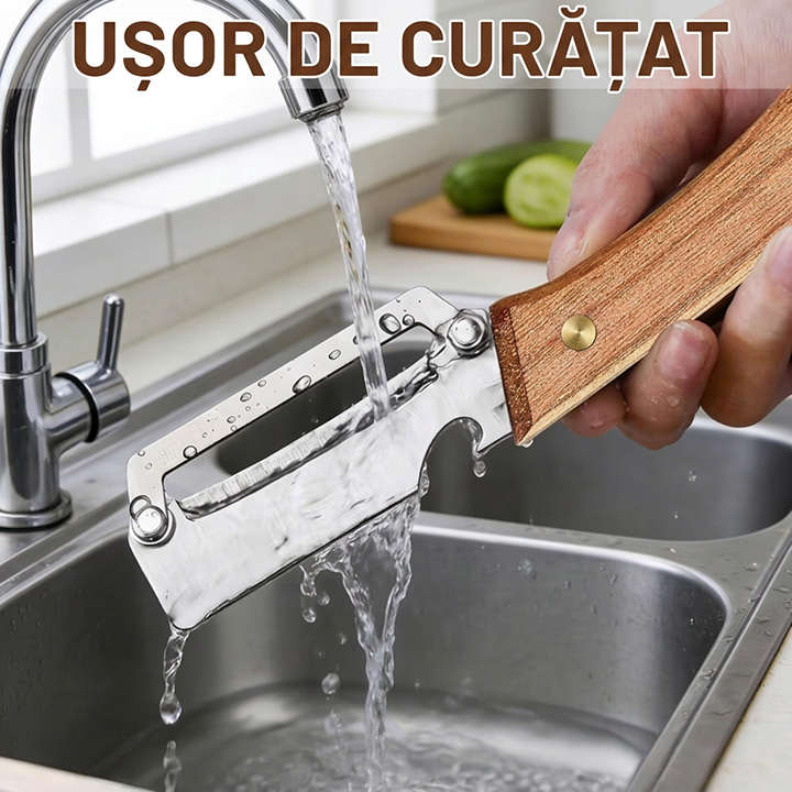 Curatator Legume 2 in 1 | Lama Lata din Otel Inoxidabil | Maner din Lemn | Decojitor + Deschizator Sticle