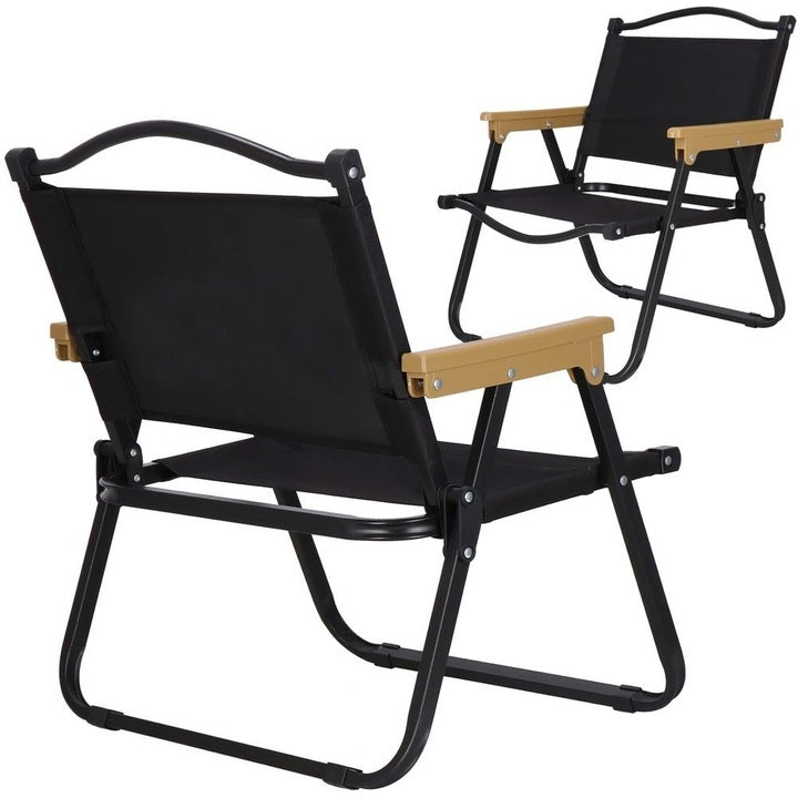 Set 2 Scaune Pliabile Metalice Gradina Camping | Rezistente 80kg | Usoare Compacte | Poliester + Cadru Metalic | Negru