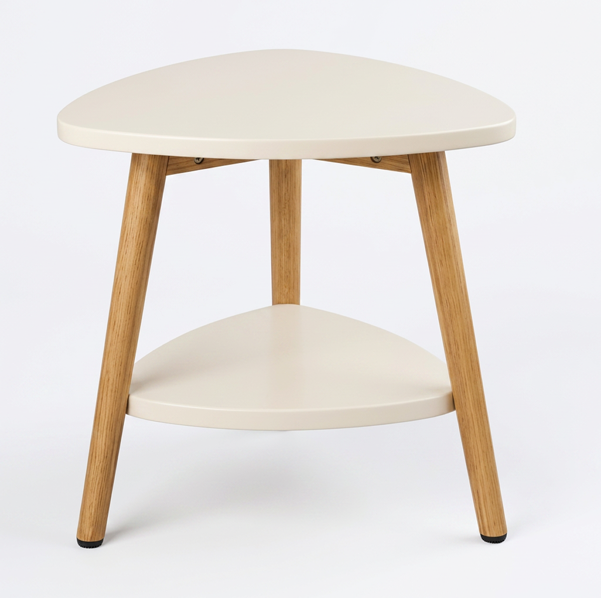Masuta Laterala Triunghiulara cu 2 Polite | Blat Alb si Picioare din Lemn | Stil Scandinav | 50x40cm