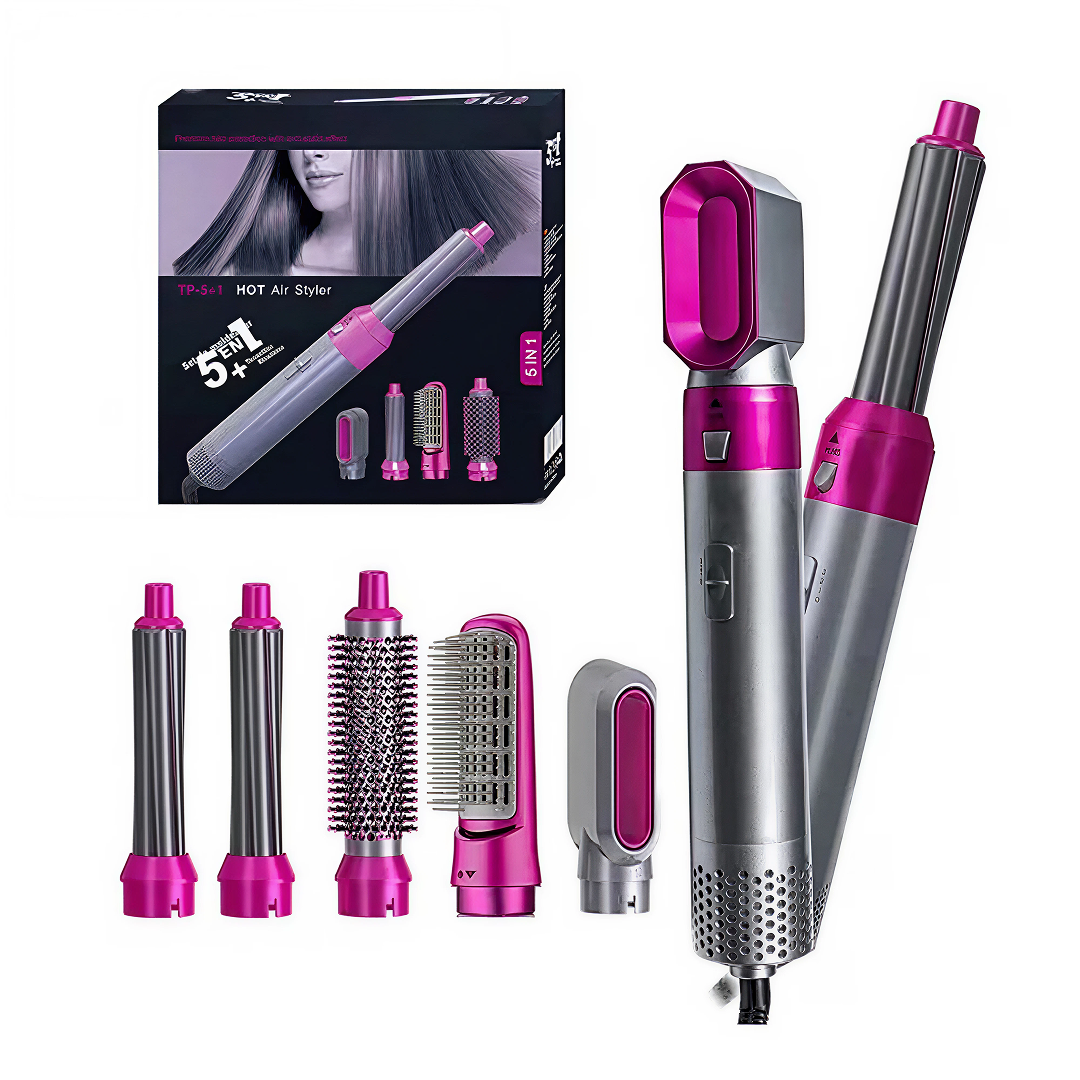 Perie Electrica Pentru Volum 5 In 1 | Uscator, Ondulator Si Perie | 1000W | Tehnologie Ionica | Invelis Ceramic