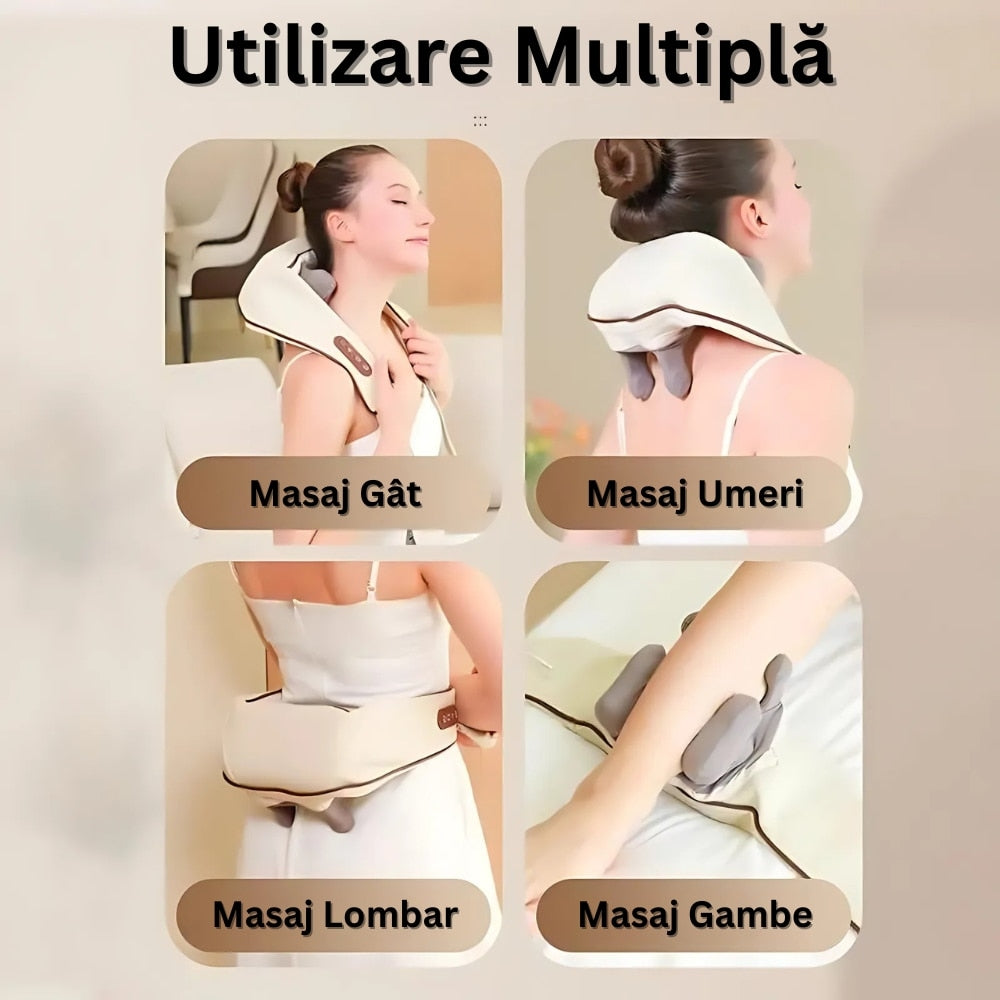 Aparat Masaj Cervical | Functie Incalzire | 3 Intensitati | Baterie 2000mAh USB-C | Gat Umeri Spate Picioare