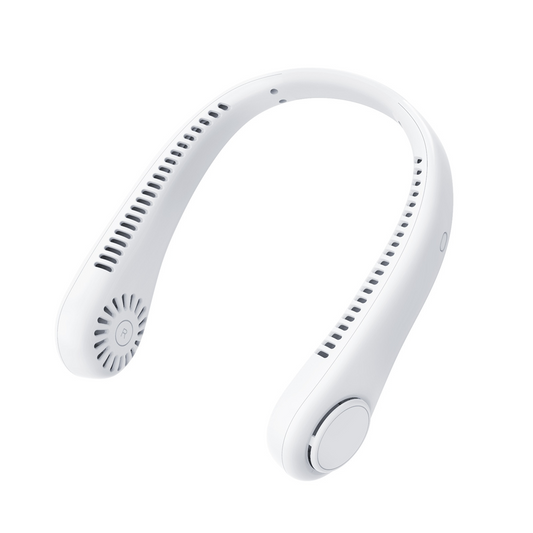 Ventilator Portabil pentru Gat | Fara Lame 360° | 64 Orificii Aer | Baterie 2600mAh 7 Ore | 3 Viteze | USB-C | Maini Libere
