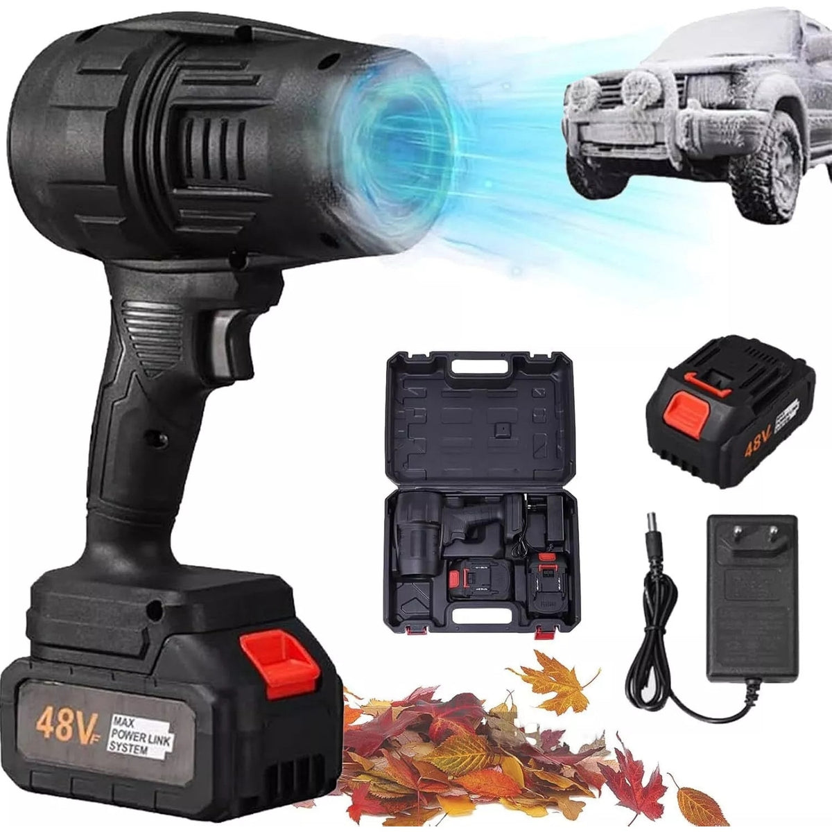 Suflantă cu Acumulator 48V, 2 Acumulatori 3000 mAh, Design Pistol, cu Valiză