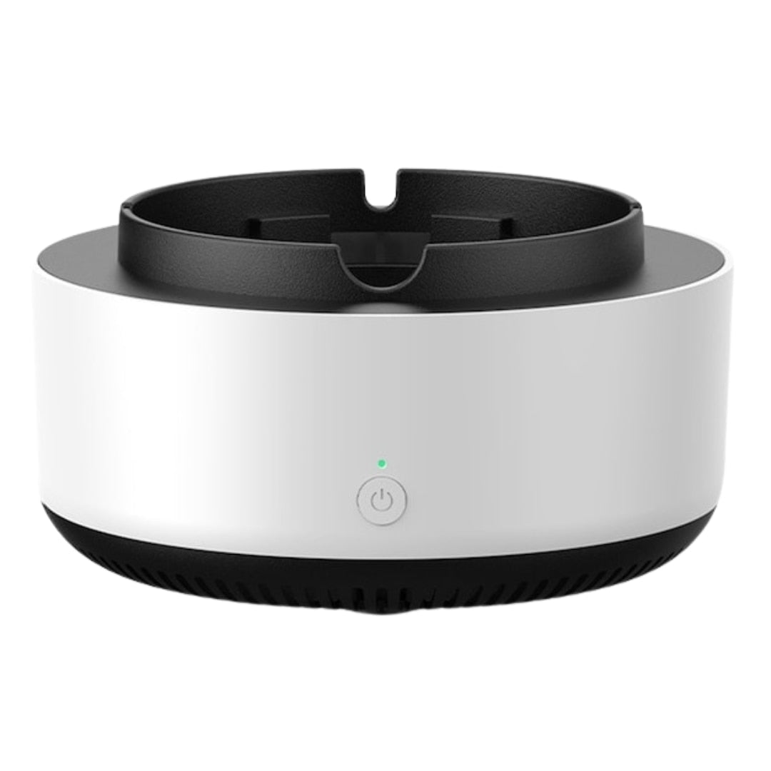 Scrumiera Electrica cu Aspiratie 360° | Ioni Negativi | Filtru cu Carbon Activ | Oprire Automata | 2 Baterii AA | Alba