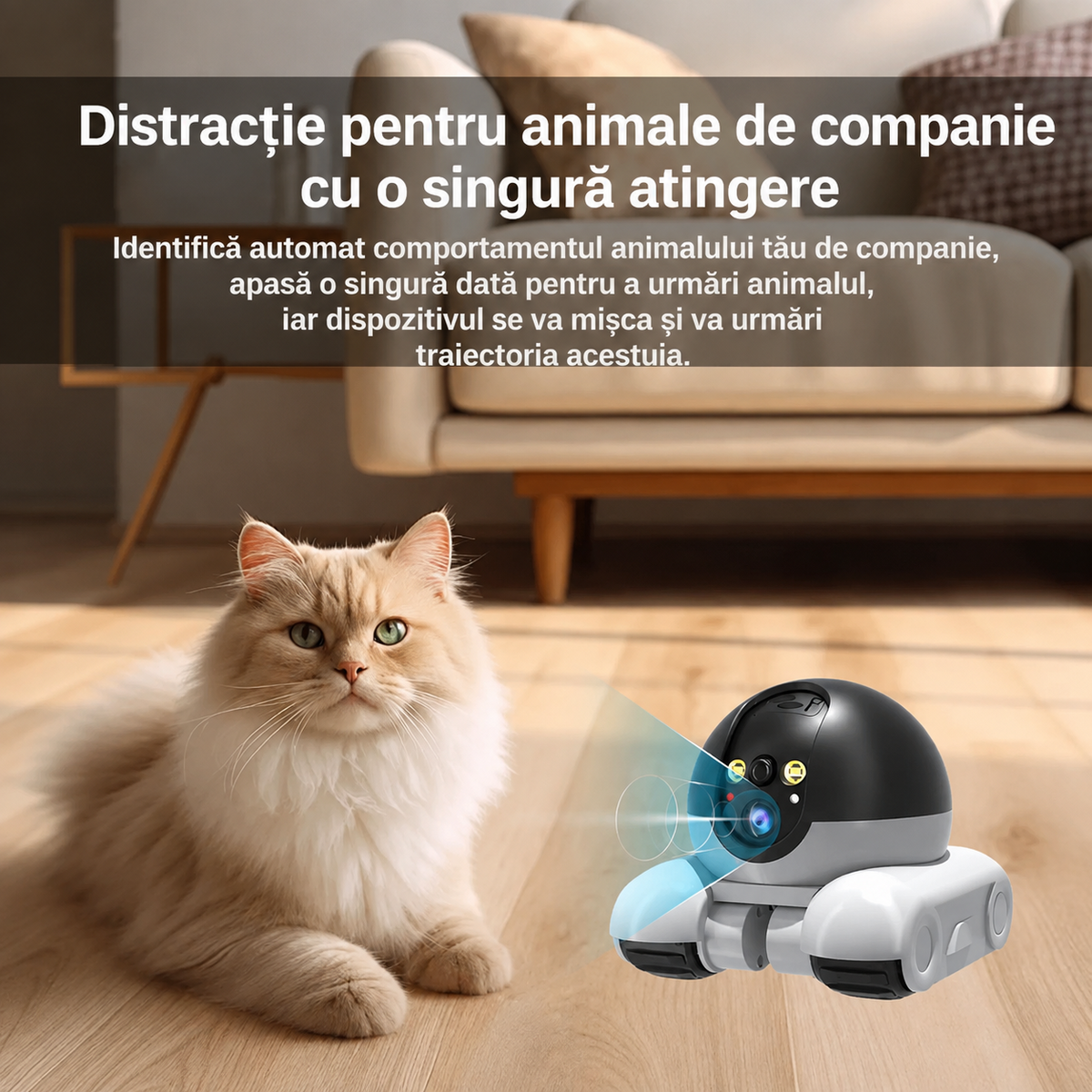 Cameră Robot Mobilă pentru Animale de Companie, 2 Camere Full HD, Laser, Card 32 GB