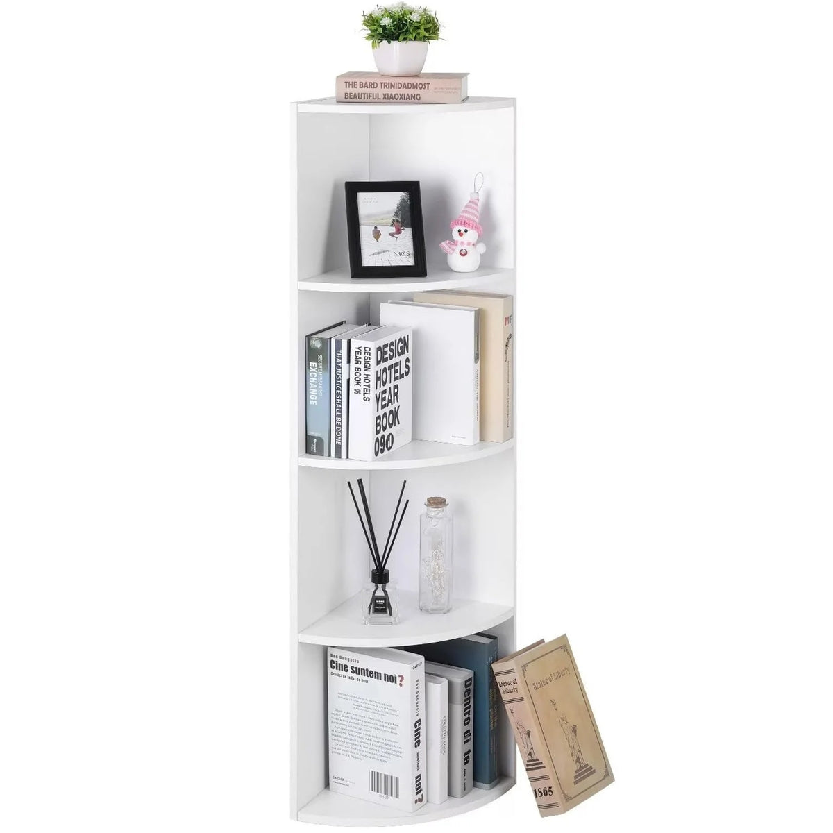 Raft de Colt cu 4 Nivele | Etajera Verticala din PAL | Economisire Spatiu | Alb | 30x30x150 cm