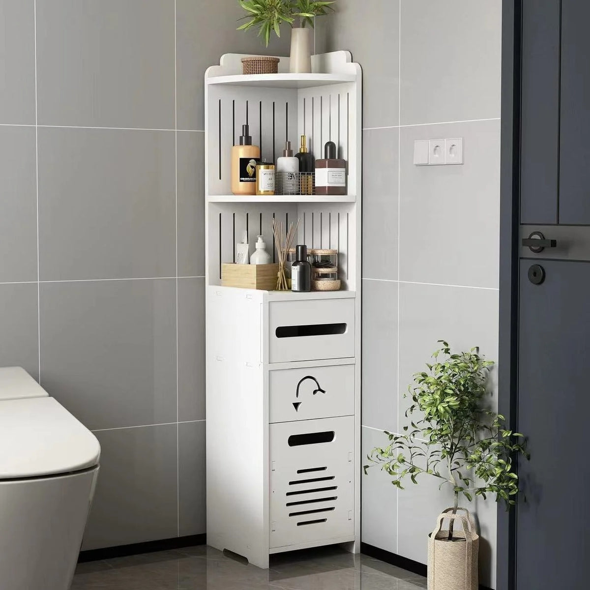Dulap Vertical pentru Baie cu 3 Polite si 2 Sertare | Rezistent la Umiditate | Alb | 100x24x24 cm