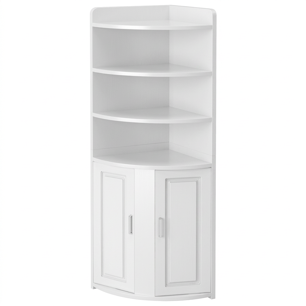 Biblioteca de Colt cu 4 Rafturi si Dulap cu 2 Usi | MDF Alb | 50x50x180 cm