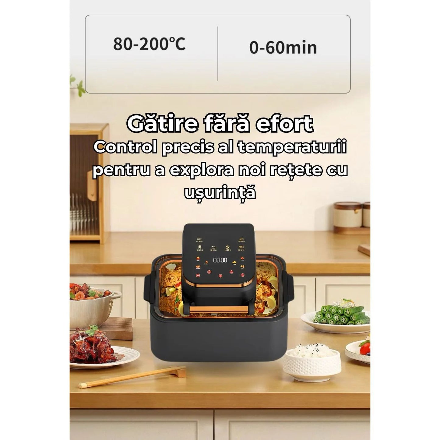 Friteuza Airfryer 3in1 | 12L, 1700W, Digital LED, Touch Control, 11 Programe, Fara Ulei, Rotisor