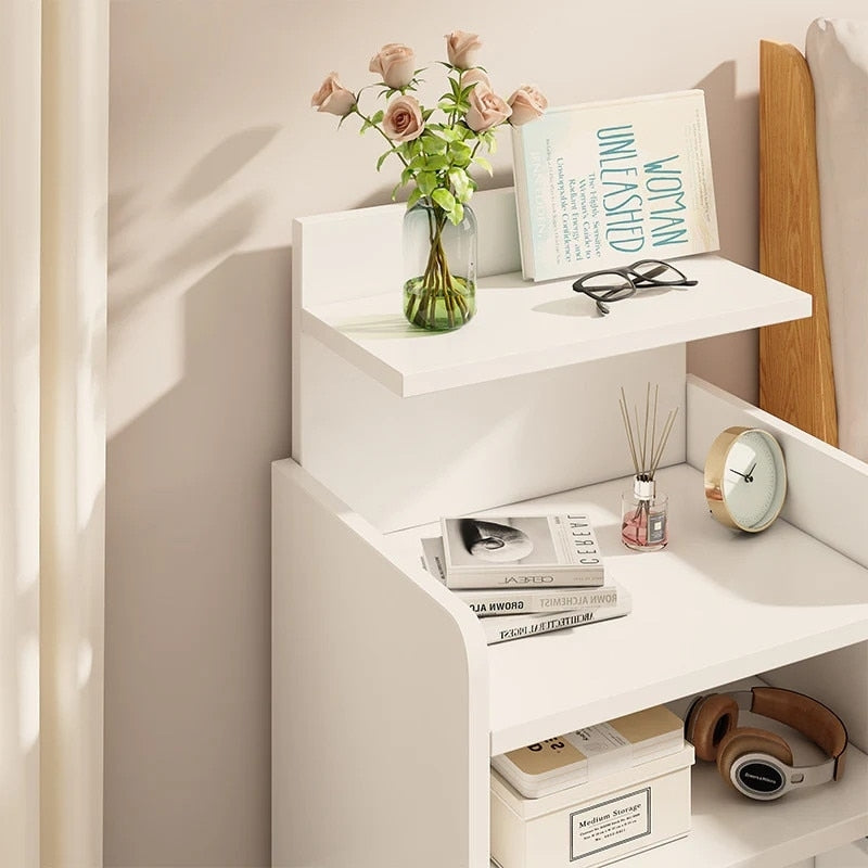 Noptiera Moderna cu Sertar si 3 Polite | MDF | Design Compact | 33x26x60 cm | Alba