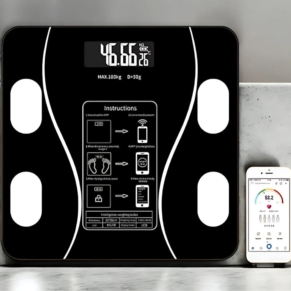 Cantar Corporal Smart | Ecran Digital Iluminat | Bluetooth Android iOS | Analiza Corporala Completa | 180 Kg Max