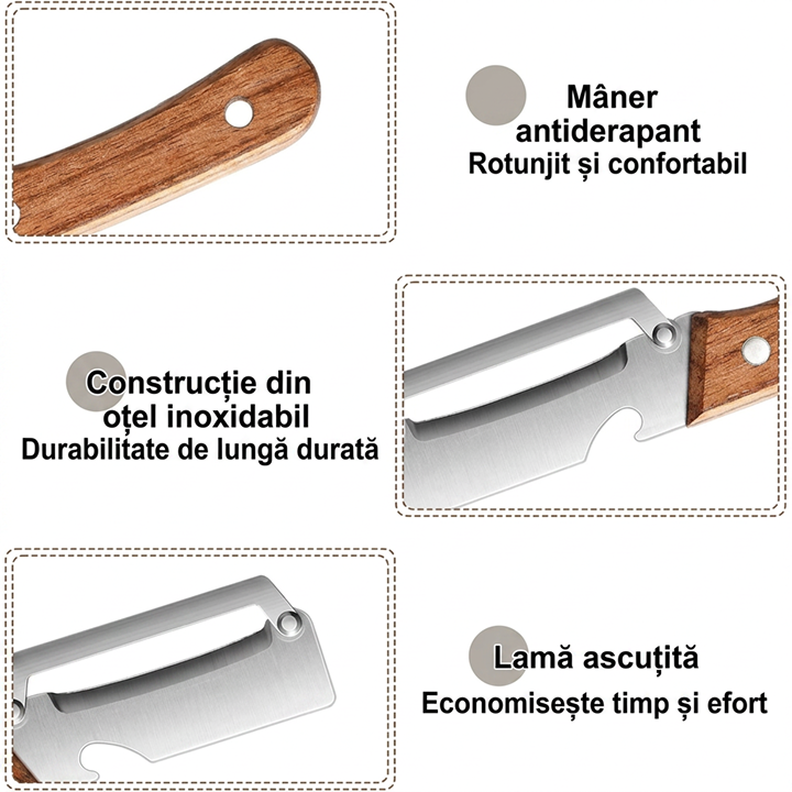 Curatator Legume 2 in 1 | Lama Lata din Otel Inoxidabil | Maner din Lemn | Decojitor + Deschizator Sticle