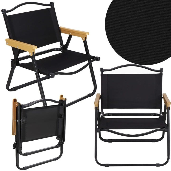 Set 2 Scaune Pliabile Metalice Gradina Camping | Rezistente 80kg | Usoare Compacte | Poliester + Cadru Metalic | Negru