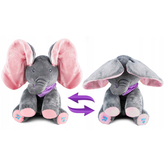 Jucarie Interactiva Pentru Copii | Elefant Cucu-Bau Muzical | Plus Moale | 26 cm | Roz