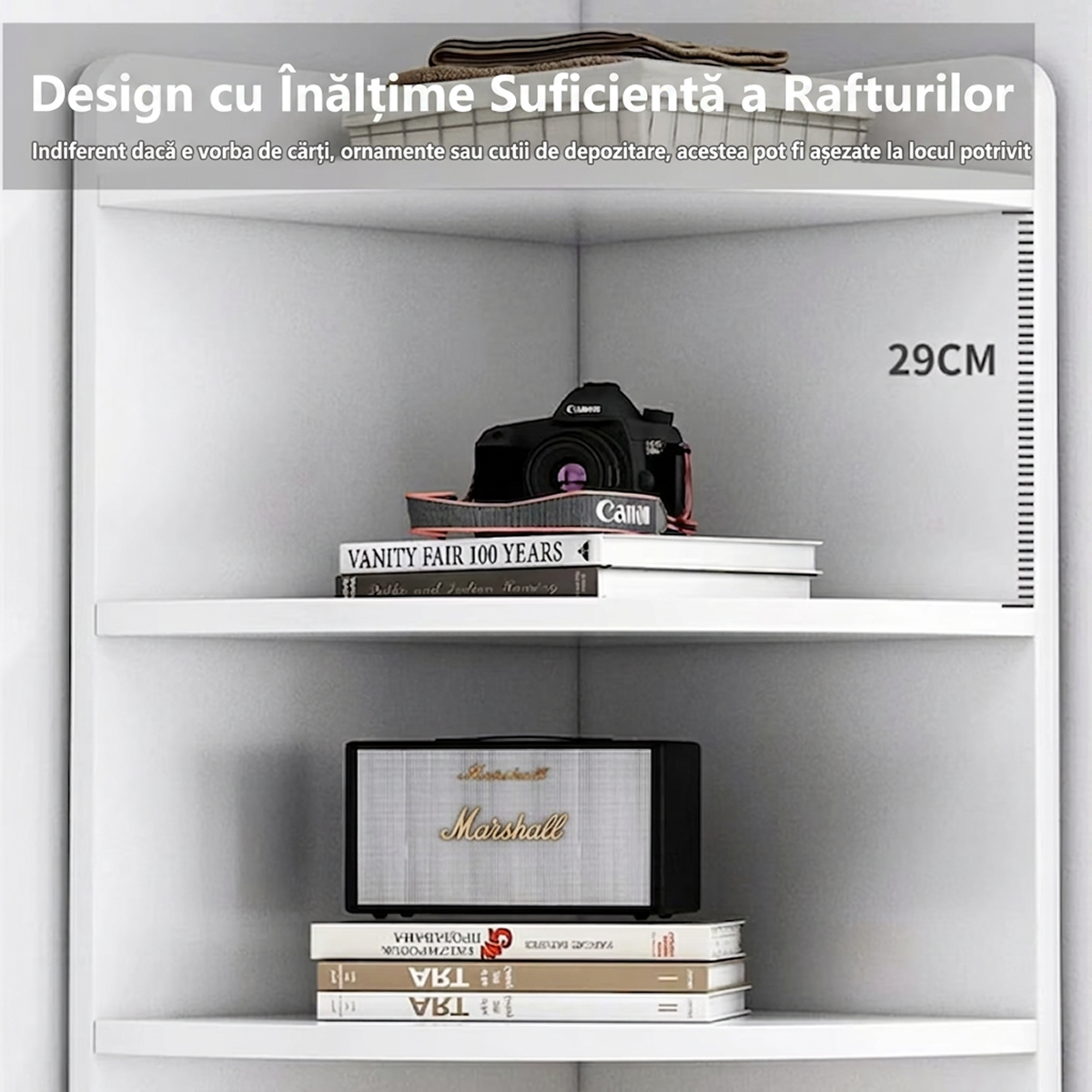 Biblioteca de Colt cu 4 Rafturi si Dulap cu 2 Usi | MDF Alb | 50x50x180 cm