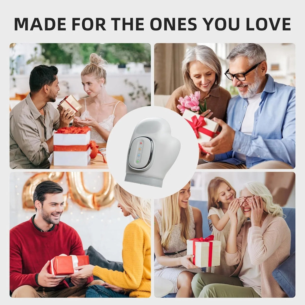 Aparat de Masaj pentru Mâini cu Compresie, Încălzire și Role, 3 Moduri, fără Fir, USB-C