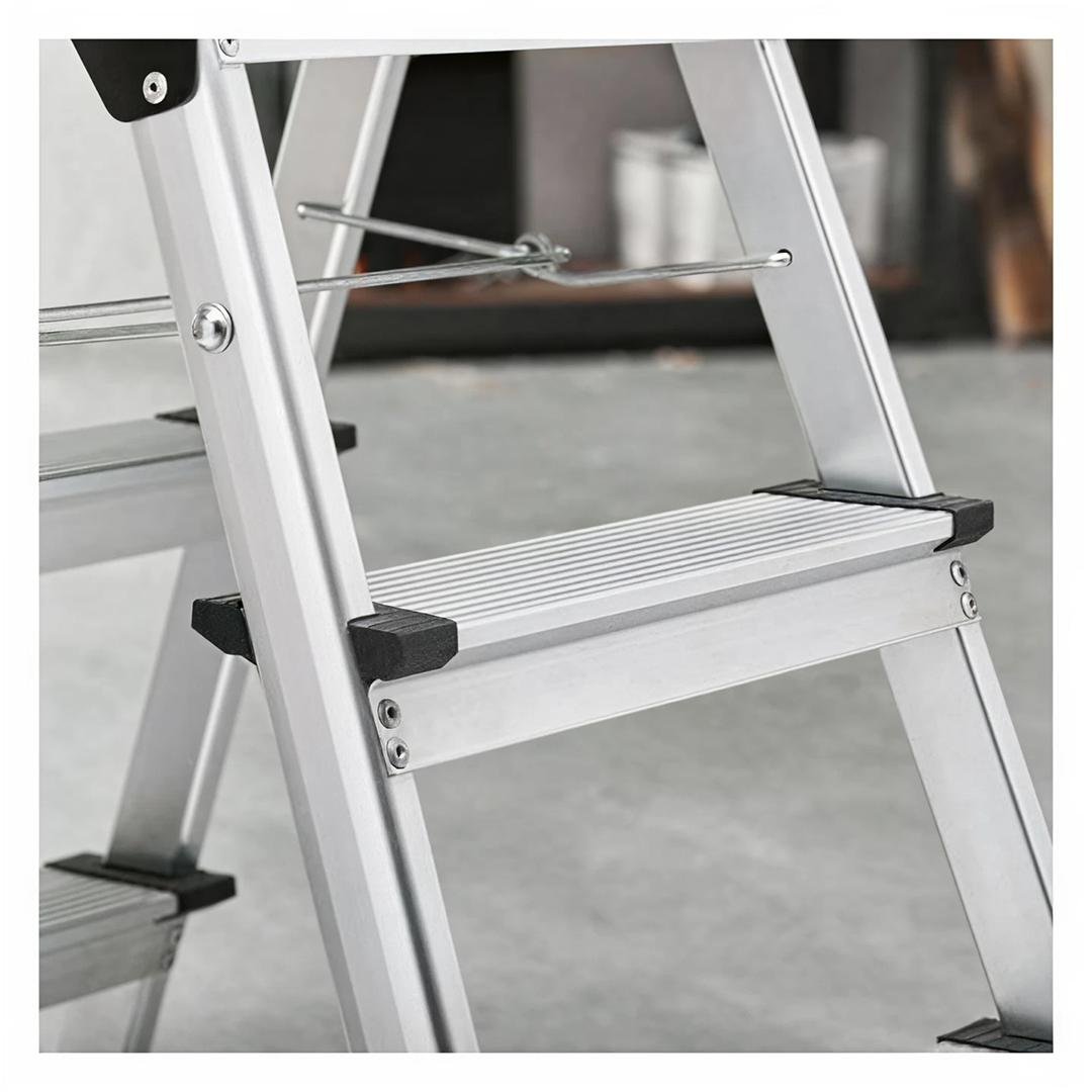 Scara Pliabila 3 Trepte Aluminiu | Inaltime 61cm | Sarcina 150kg | Antiderapanta | 2.7kg | Picioare Cauciuc | Casa Garaj Atelier | Depozitare Compacta