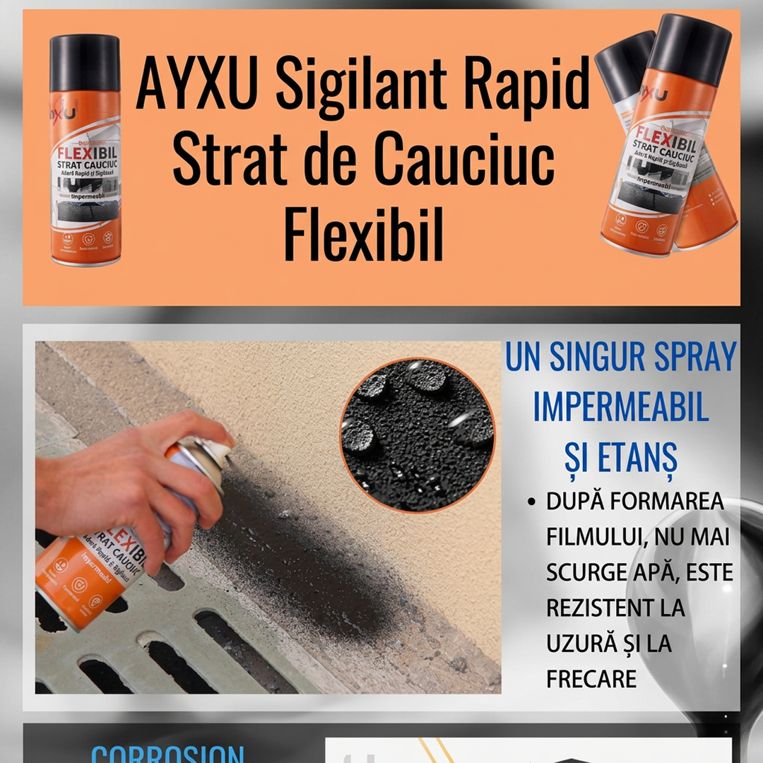 Spray Cauciuc Lichid pentru Etansare si Impermeabilizare | Aplicare Rapida | Rezistent la Apa | pentru Beton, PVC, ABS si MDF