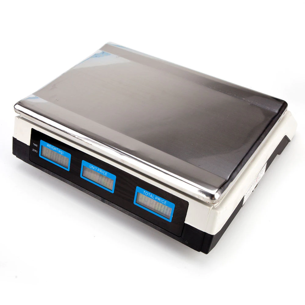 Cântar Electronic cu Calcul de Preț, 40 kg, Afișaj Dublu, Platan Inox și Acumulator