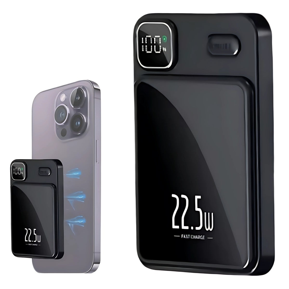 Baterie Externa Wireless, Type-C + USB | 22.5W Fast Charge | Power Bank Afisaj Digital |  20000mAh