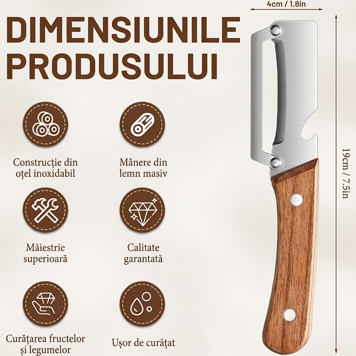 Curatator Legume 2 in 1 | Lama Lata din Otel Inoxidabil | Maner din Lemn | Decojitor + Deschizator Sticle