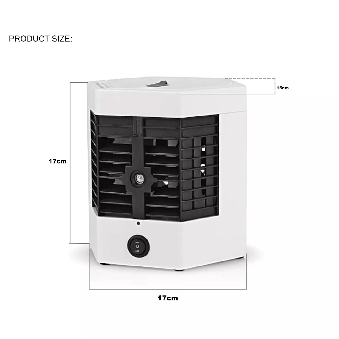 Mini Racitor Aer Portabil 3in1 | Racire Evaporativa | LED 7 Culori | 3 Viteze | USB 5V | 4 Ore Rezervor | 17x14x15cm | Alb