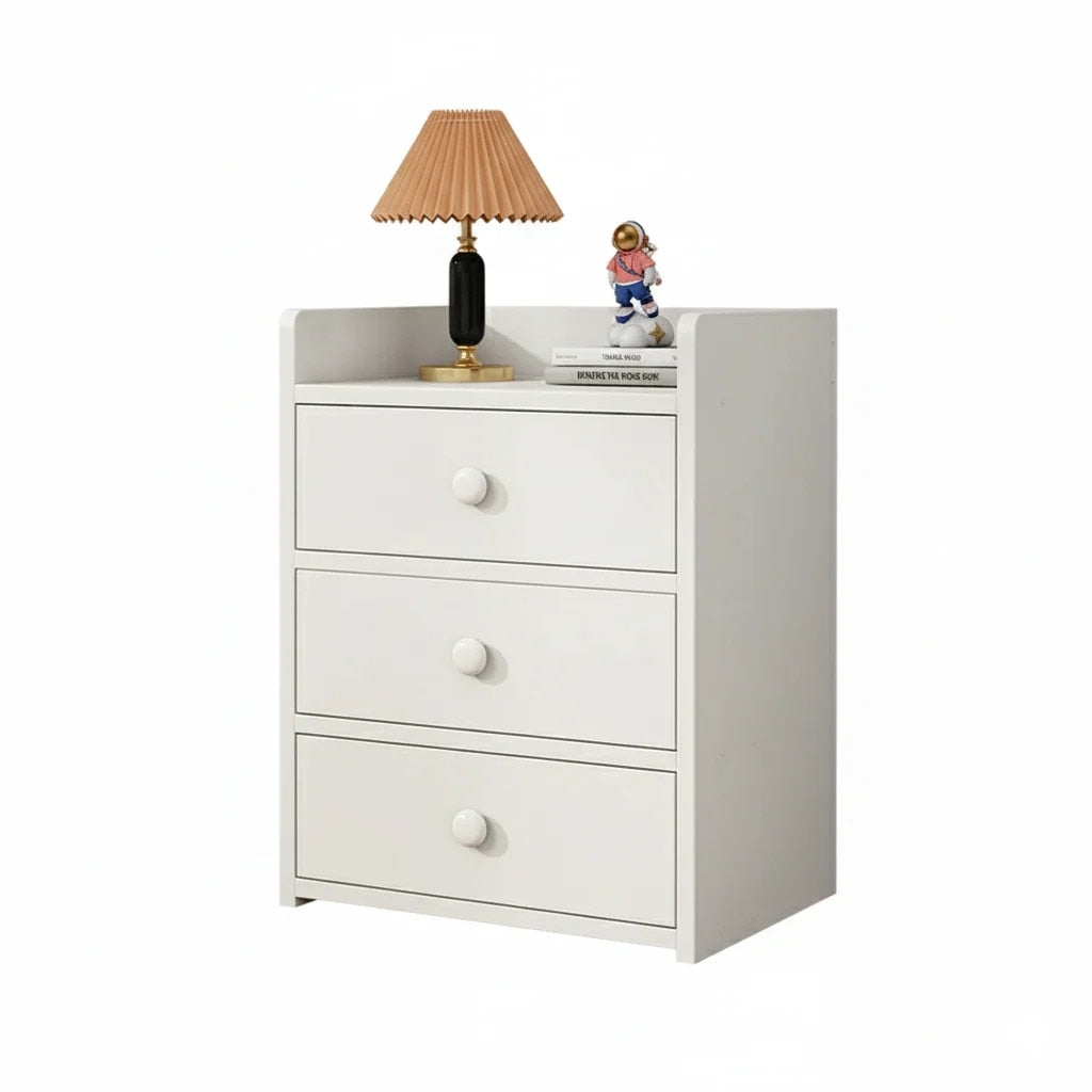 Noptiera Compacta cu 3 Sertare | PAL Melaminat | Design Minimalist | Alba | 32.2x26x48 cm
