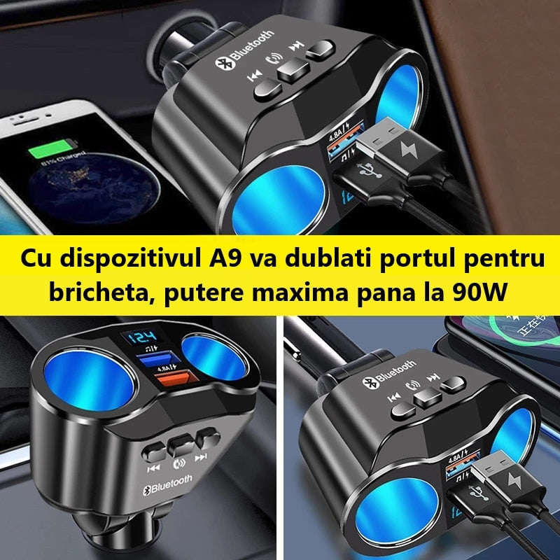 Modulator FM cu bluetooth, Incarcator Auto 2 USB, MP3, Handsfree, 12V-24V