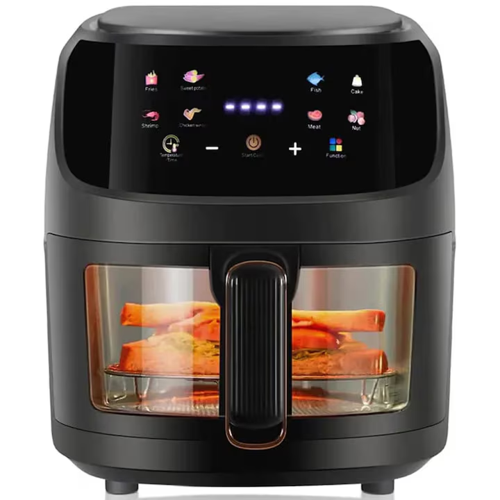 Friteuza Air Fryer 8L 2400W | Fara Ulei | 8 Programe | Afisaj LED | Geam Vizibil | Circulatie Aer 360° | Functie Memorare