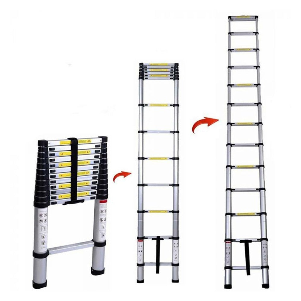 Scară Telescopică din Aluminiu 2,9 m, 150 kg, Blocare pe Fiecare Treaptă, Închidere Amortizată