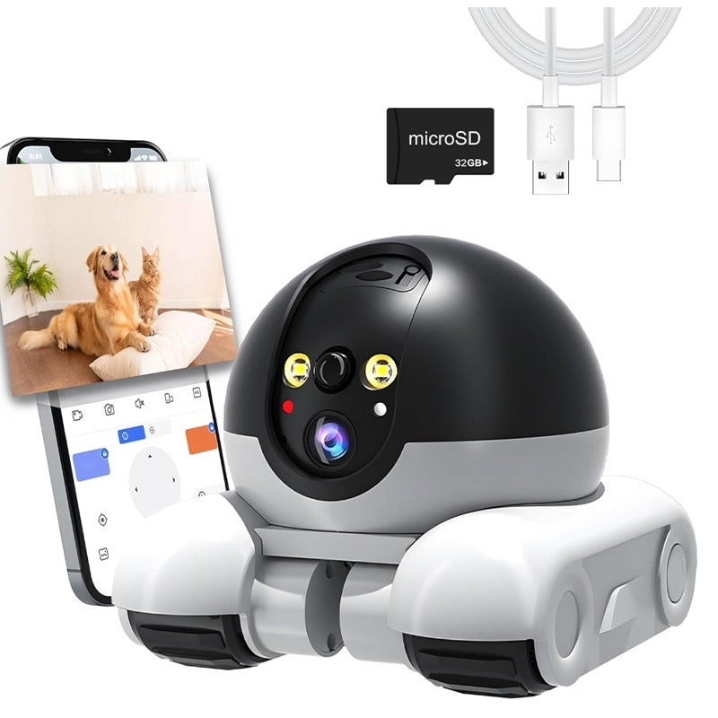 Cameră Robot Mobilă pentru Animale de Companie, 2 Camere Full HD, Laser, Card 32 GB