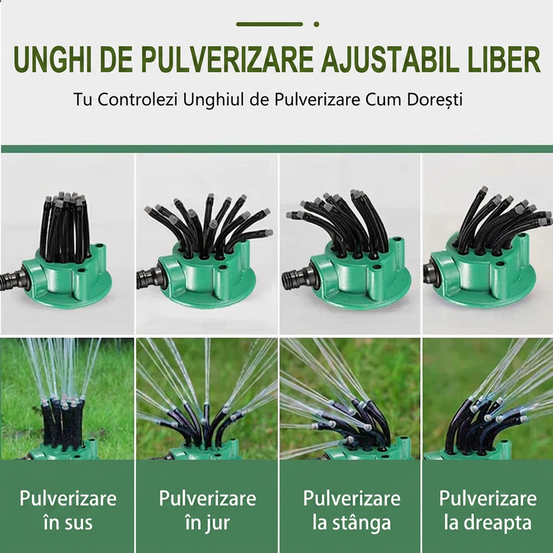 Pachet 1+1 Aspersor Automat Gradina 360° | 12 Duze 36 Orificii | Pulverizare Uniforma | Economie Apa | Duze Flexibile Personalizabile | Flori Gazon Legume