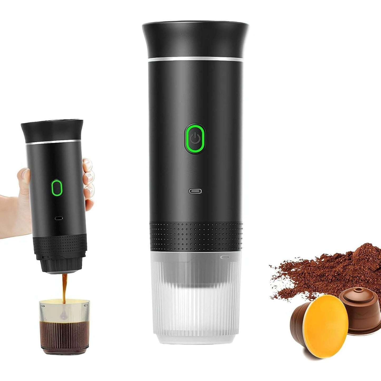 Espressor Portabil Capsule 3-In-1 | Presiune 18 Bar | Aparat Cafea cu Baterie Integrata | Incalzire Apa | USB-C