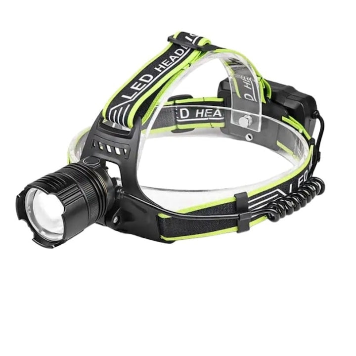 Lanterna Pentru Cap, Acumulator Reincarcabil Rapid TIP-C, 5000K, 1000 Metri Distanta, Impermeabila, Zoom Telescopic
