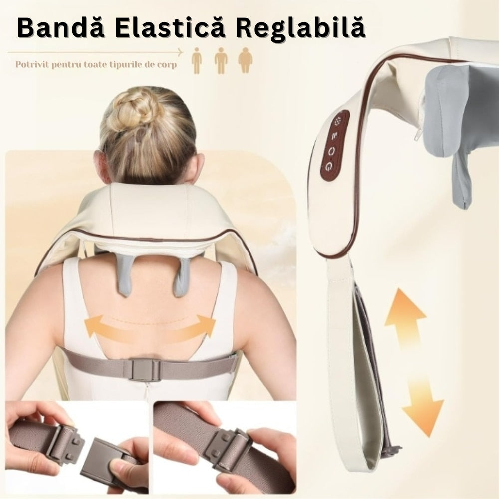 Aparat Masaj Cervical | Functie Incalzire | 3 Intensitati | Baterie 2000mAh USB-C | Gat Umeri Spate Picioare