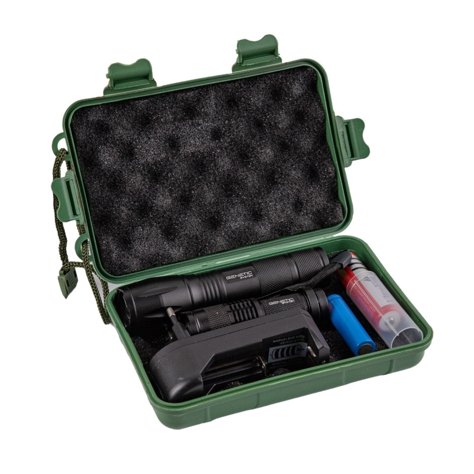 Set Profesional 2 Lanterne LED Cu Zoom | Acumulatori + Încărcător + Cutie Transport | Rezistente IPX4