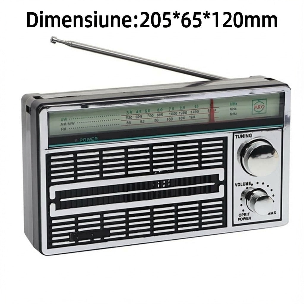Radio Portabil Silver | AM FM LW | Antena Telescopica Rotativa Alimentare Retea Sau Baterii | Retro | Argintiu