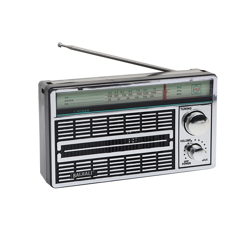 Radio Portabil Silver | AM FM LW | Antena Telescopica Rotativa Alimentare Retea Sau Baterii | Retro | Argintiu