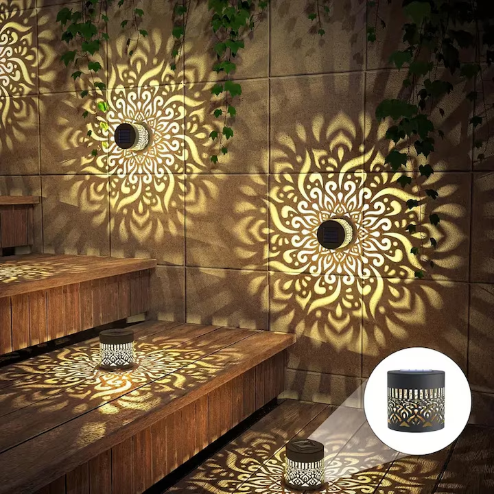 Lampa Solara de Perete cu Design Mandala Floare | Metal | LED | Decor Exterior pentru Gradina, Curte si Terasa